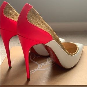 Authentic Christian Louboutin white/gold/hot pink
